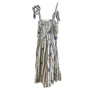 Altar’d State Smocked Floral Embroidered Striped Strappy Cotton Sundress